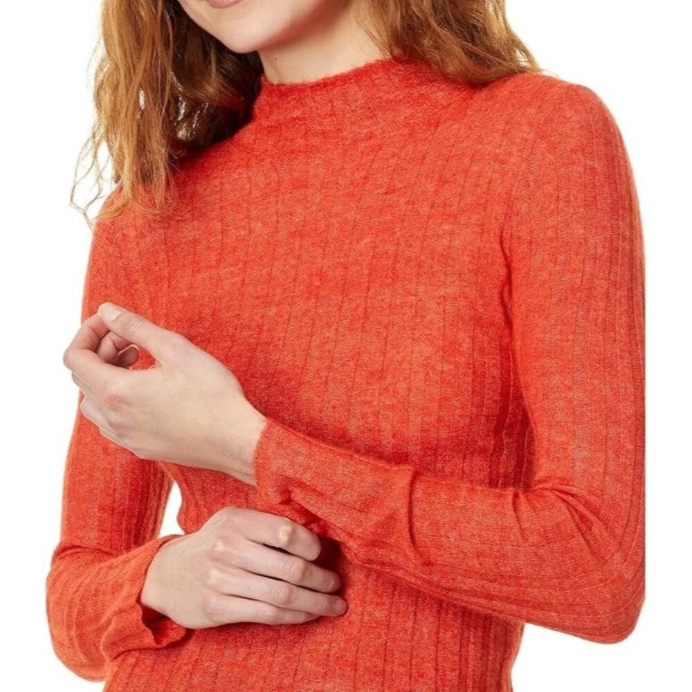 Madewell Womens Harry Sheer Ribbed Red Alpaca Long Sleeve Mockneck Sweater Small